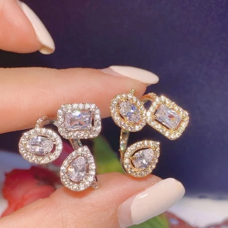 

Delicate Luxury Geometric Cubic Zirconia Adjustable Rings for Women Classic Design Couple Wedding Ring Jewelry Love Gifts