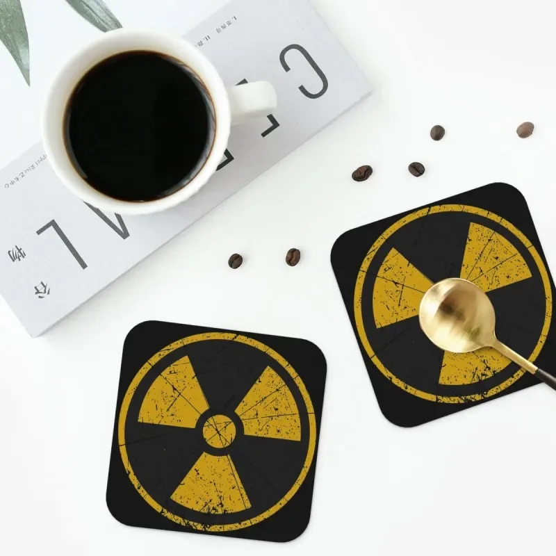 

Radiation Logo Vintage Style Coasters Kitchen Placemats Waterproof Insulation Cup Coffee Mats Decor Home Tableware Pads Set of 4