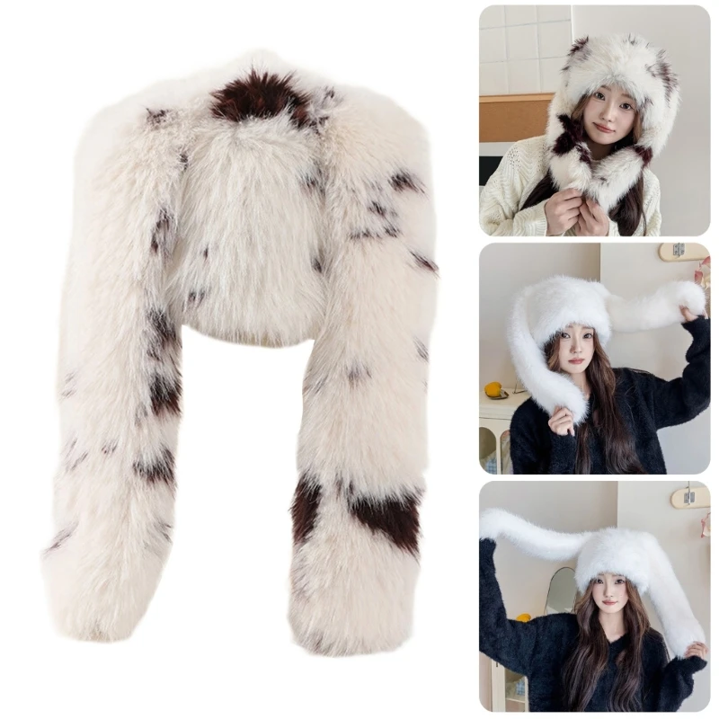 95AB Женская шляпа без полей с кроличьими ушками в стиле аниме пушистая плюшевая