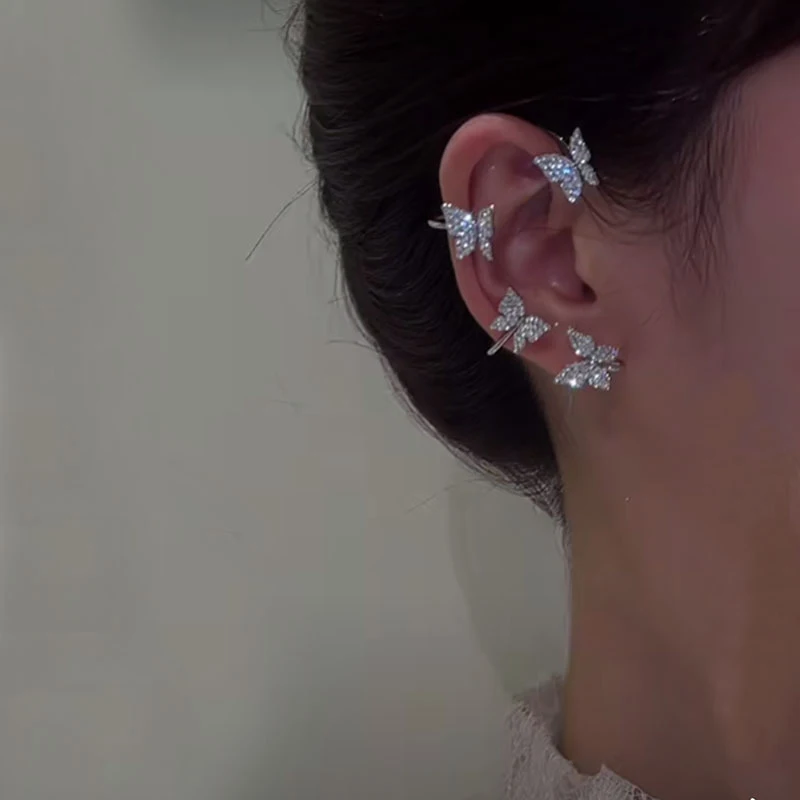 

Sweet Exquisite Sparkling Crystal Butterfly Ear Cuff Clip Earring Gold Plated Metal Ear Bone Clip For Women Wedding Jewelry