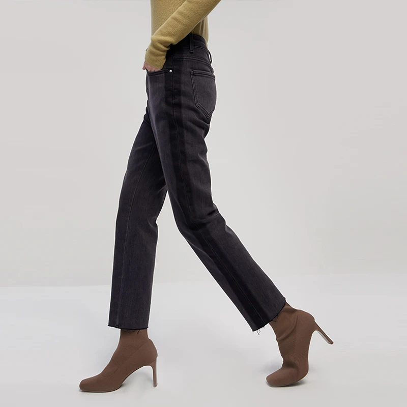 New 95% Cotton Ankle-Length Pants  HIGH Waist Streetwear  Patchwork  Pencil Pants  High Street Fashion Slim Denim Pants