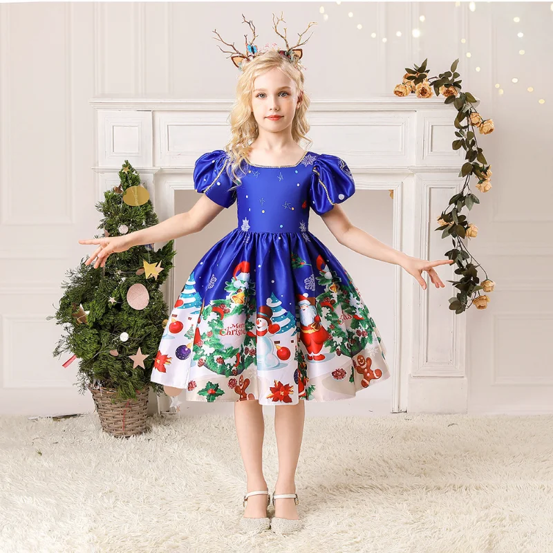 2022 Christmas New Princess Dress for Girls Europe and America Lovely Presents for Kids Cartoon Show Costumes Dance Ball Gown