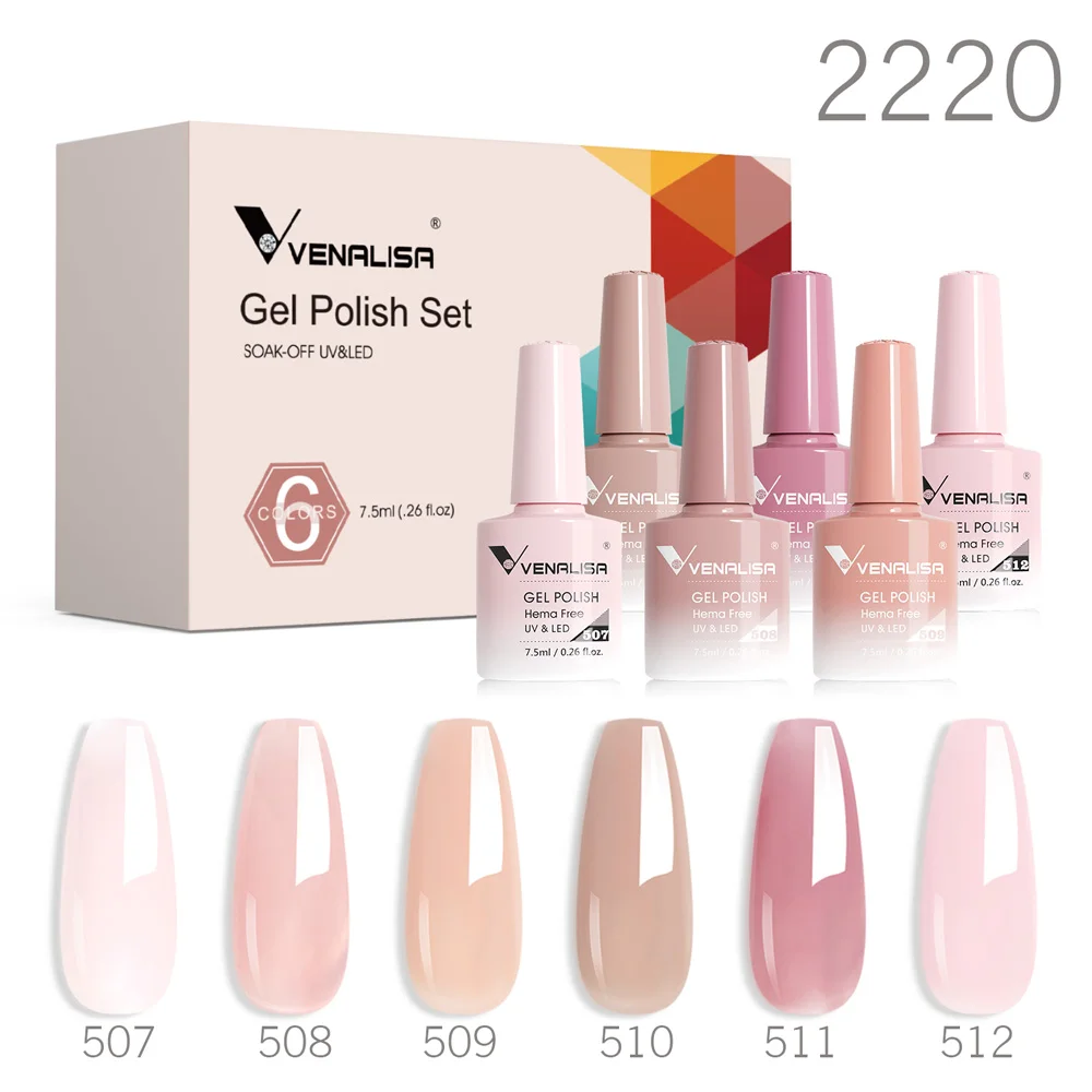 Фото 6 шт./комплект Venalisa Гель-лак для ногтей HEMA TPO FREE Jelly Pink Nude Color Varnish Soak Off UV LED Полуперманентный фирменный подарочный набор №1