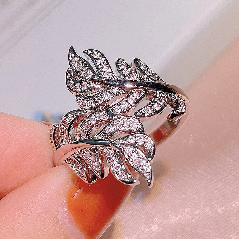 

Creative Leaf Branch Shape Rings for Woman Zircon Ring Finger Luxury Wedding Party Girl's Jewelry Anillos Wholesale 2022 New