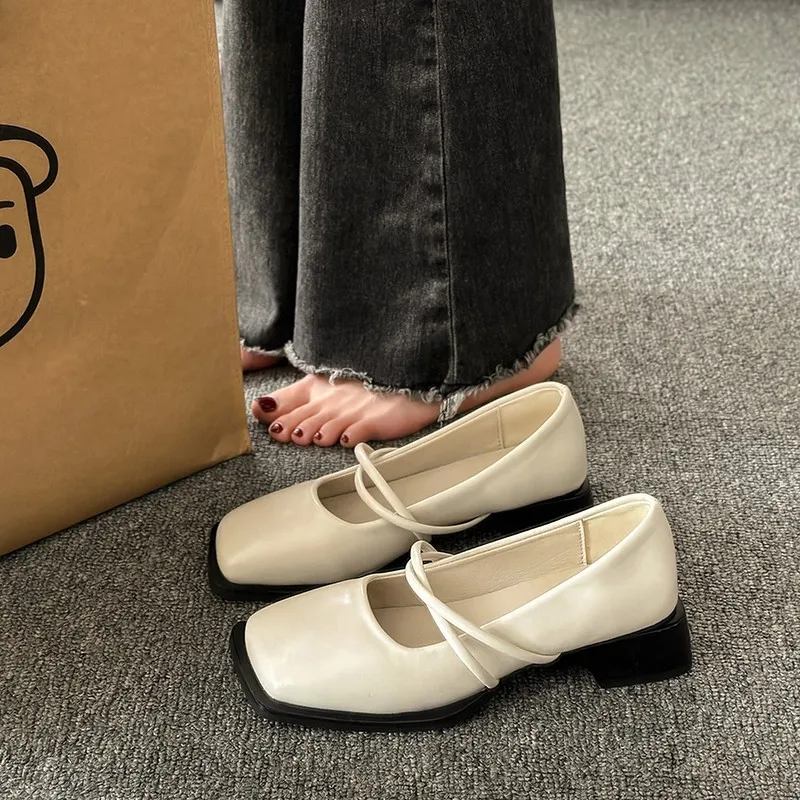 

Лоферы женские кожаные на мягкой подошве, однотонные Мокасины, квадратный носок, без застежки, офисная обувь во французском стиле, весна-лето 2023