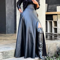 fashion sexy leather high slit irregular skirt leather pu skirt africa evening party sexy kim kardashian style summer 2022 new
