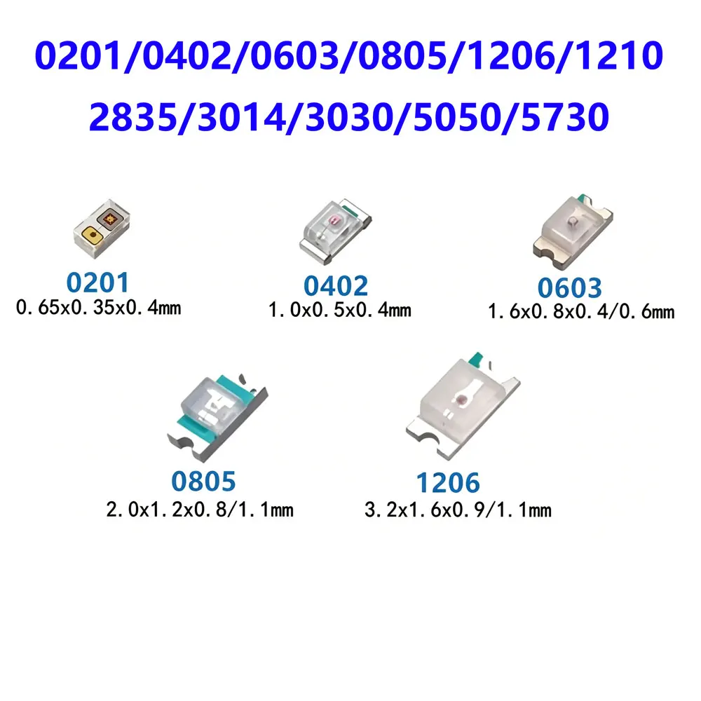 100 шт. 3В 0201 0402 0603 0805 1206 1210 2835 3030 3014 5050 5730 Красные, синие, желтые, оранжевые, белые, теплые белые, зеленые светодиоды (art.: 3920da91e6bec) - 3920da91e6bec
