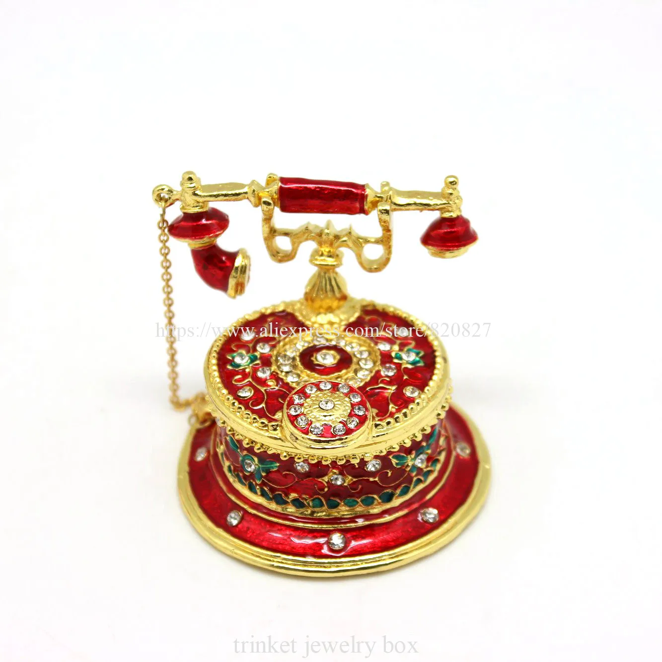 Telephone Shaped Jewelry Trinket Box, Enamel Phone Model Jewelry Box
