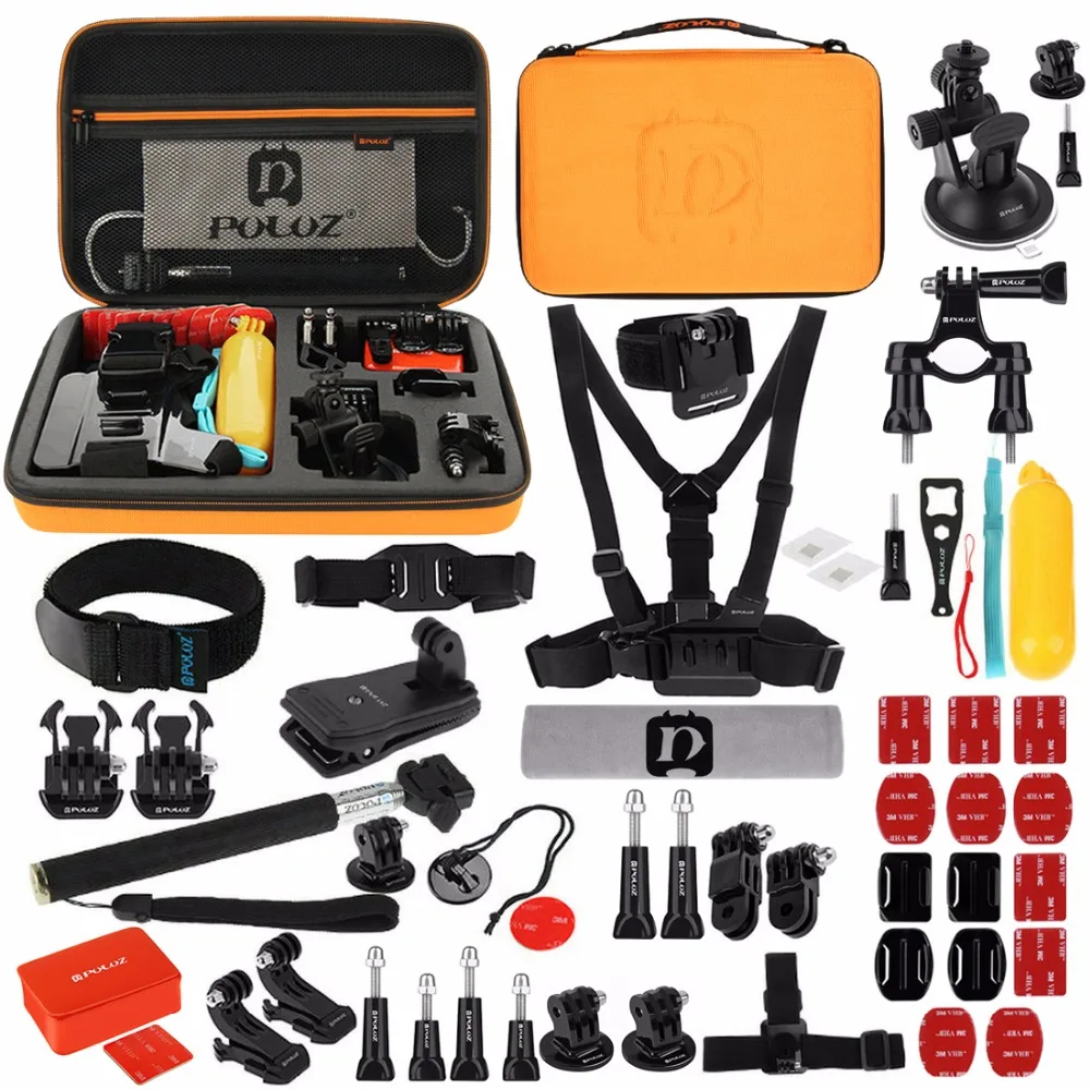 

Gopro 53 in 1 Accessory Combo Kit with Orange EVA Case for GoPro Hero7/6/5/4/3/,Xiaoyi and Other Action Cam