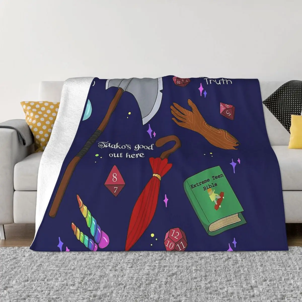 

DND Game Blanket Flannel TAZ Pattern In Blue Cozy Soft FLeece Bedspread