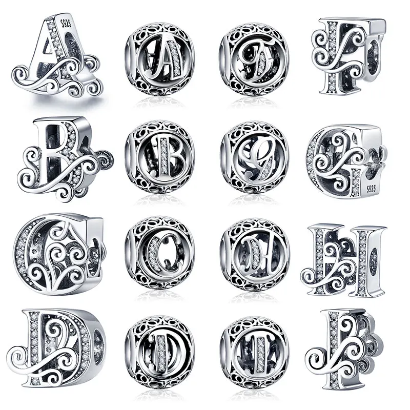 

100% Real 925 Sterling Silver letter beads Fit Original 925 Pandora Bracelet&Bangle For Women Birthday Fashion Jewelry Gift