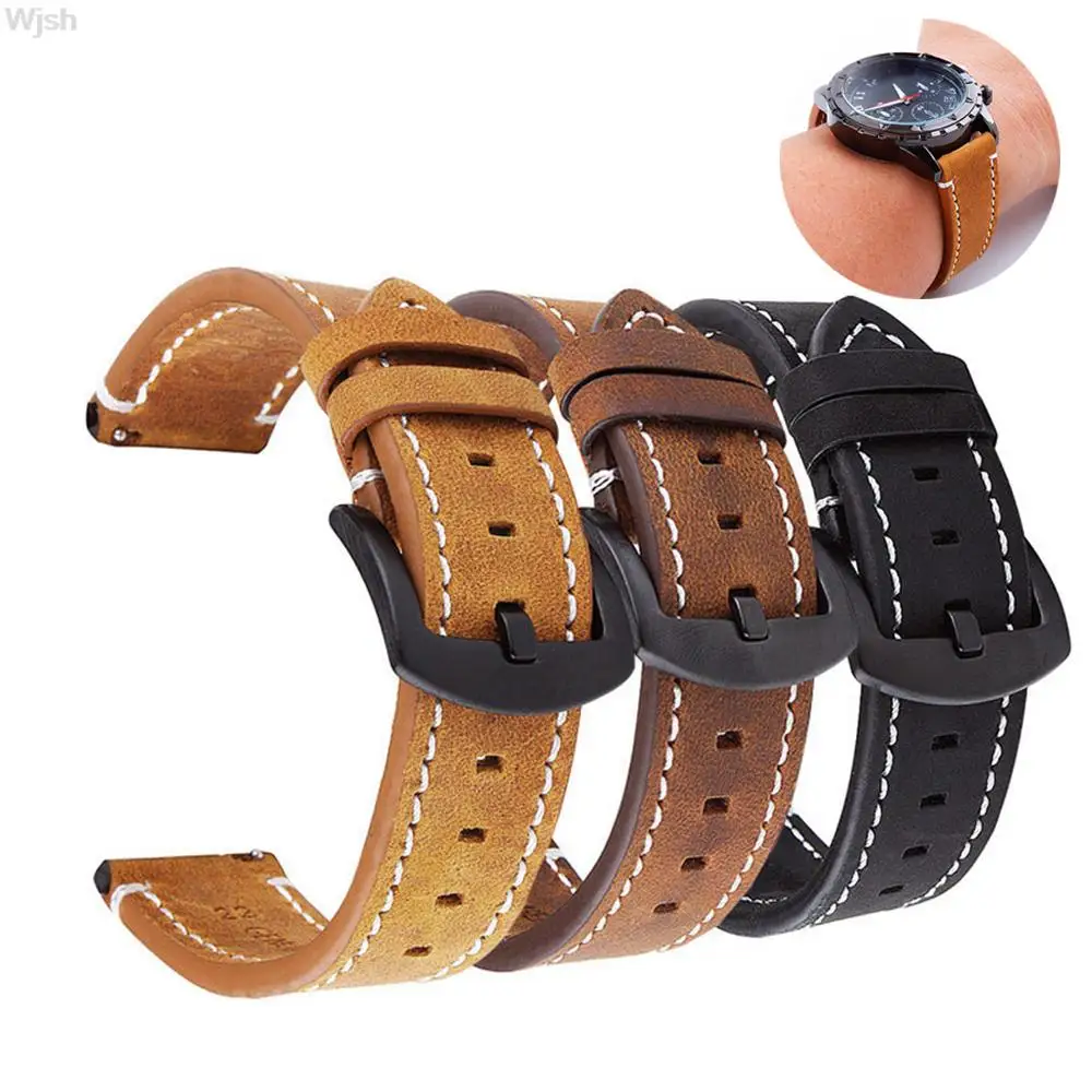

18mm 20mm 22mm 24mm Genuine Leather Watchband for Samsung Galaxy Watch 42mm 46mm Active2 Gear S2 S3 Brown Strap Bracelet Band