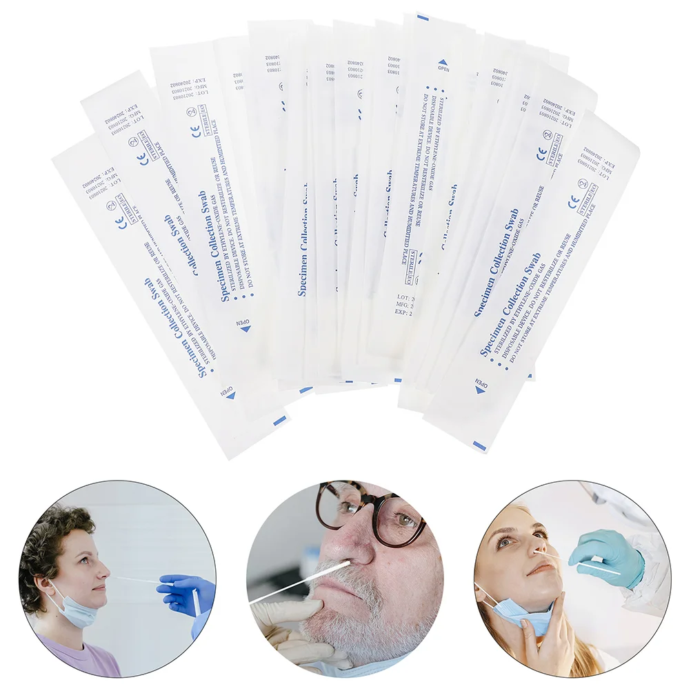 

200 Pcs Portable Nasal Swab One-off Sampling Sticks Care Sterile Swabs Pharynx White