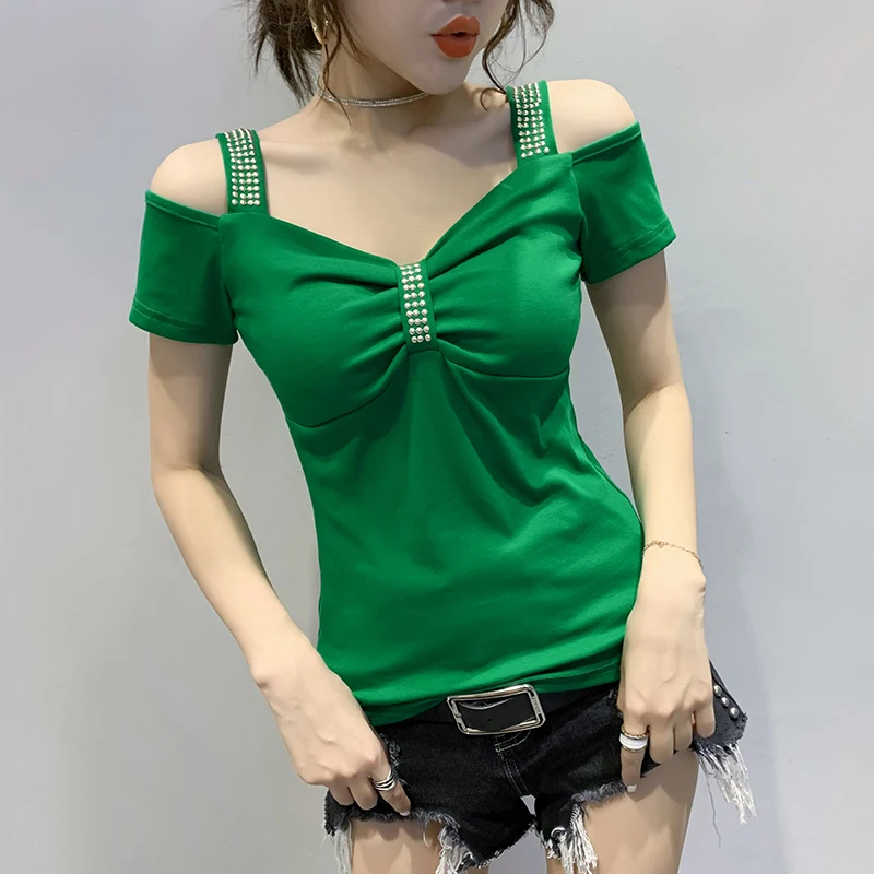 

Off Shoulder T-shirt Female Sexy Summer Tops Women's Tshirts Red Tees Poleras De Mujer Moda 2022 T Shirt Clothes Vetement Femme