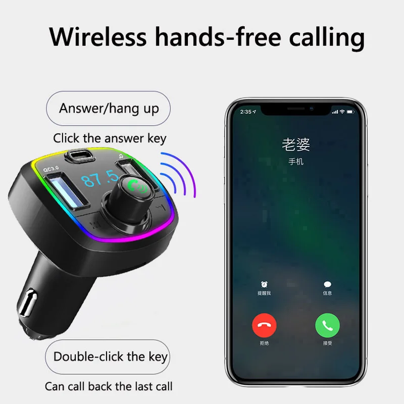 JaJaBor Автомобильный Bluetooth 5.0 FM передатчик MP3 плеер аудио приемник PD 18W QC3.0 USB быстрая зарядка Handsfree Kit Модулятор включен.