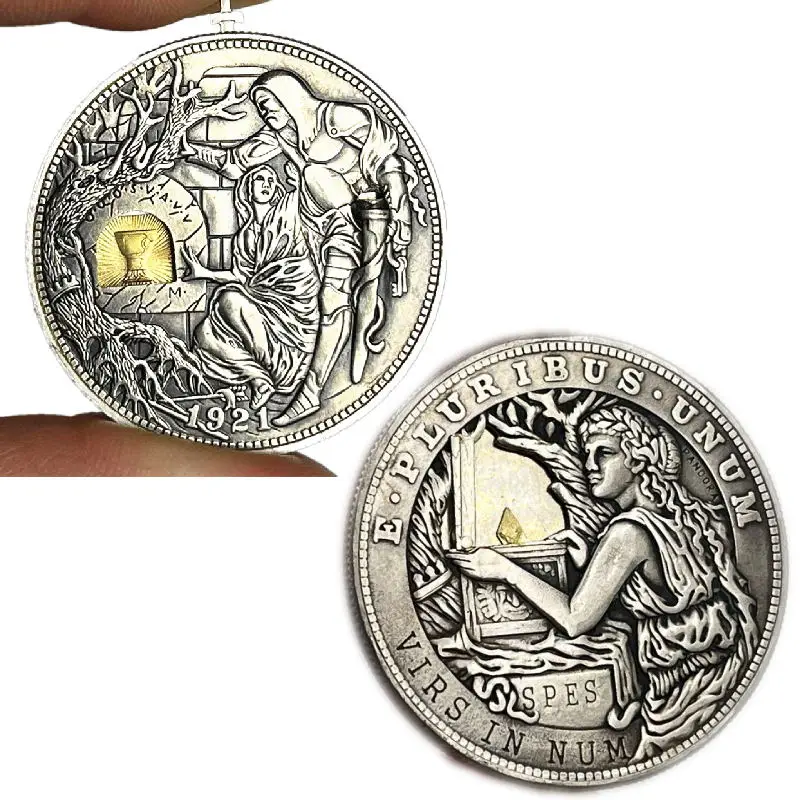 

Mechanism Movable Challenge Coin Hobo Nickel Morgan Dollar Amazing Art PANDORA`S HOPE/Holy Grail Creative Gift