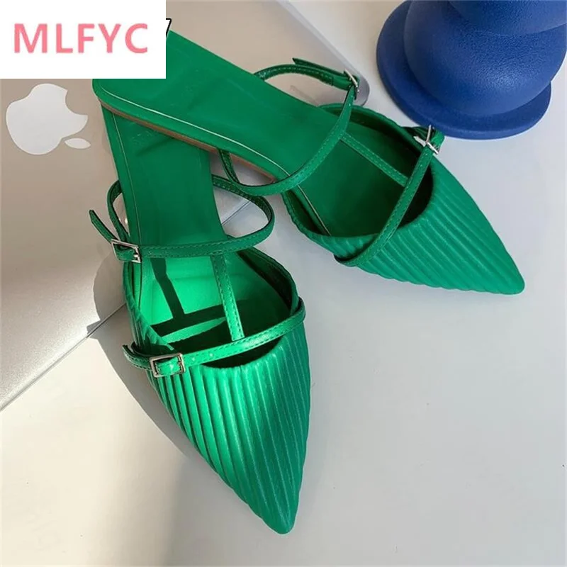 

Niche design sense shell shoes net red fashion one pedal Muller Baotou half drag flat bottom pointed slippers women's outer wear