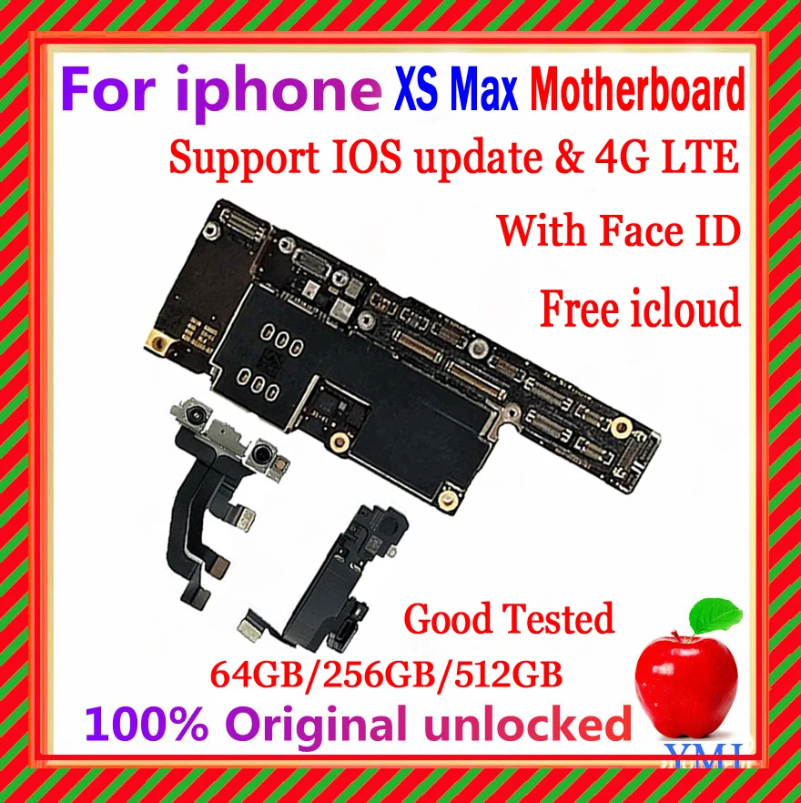 

For iphone xs max Motherboard 64GB 256GB 100% Original Unlocked With/NO Face ID No icloud Good Tested Logic board Support update