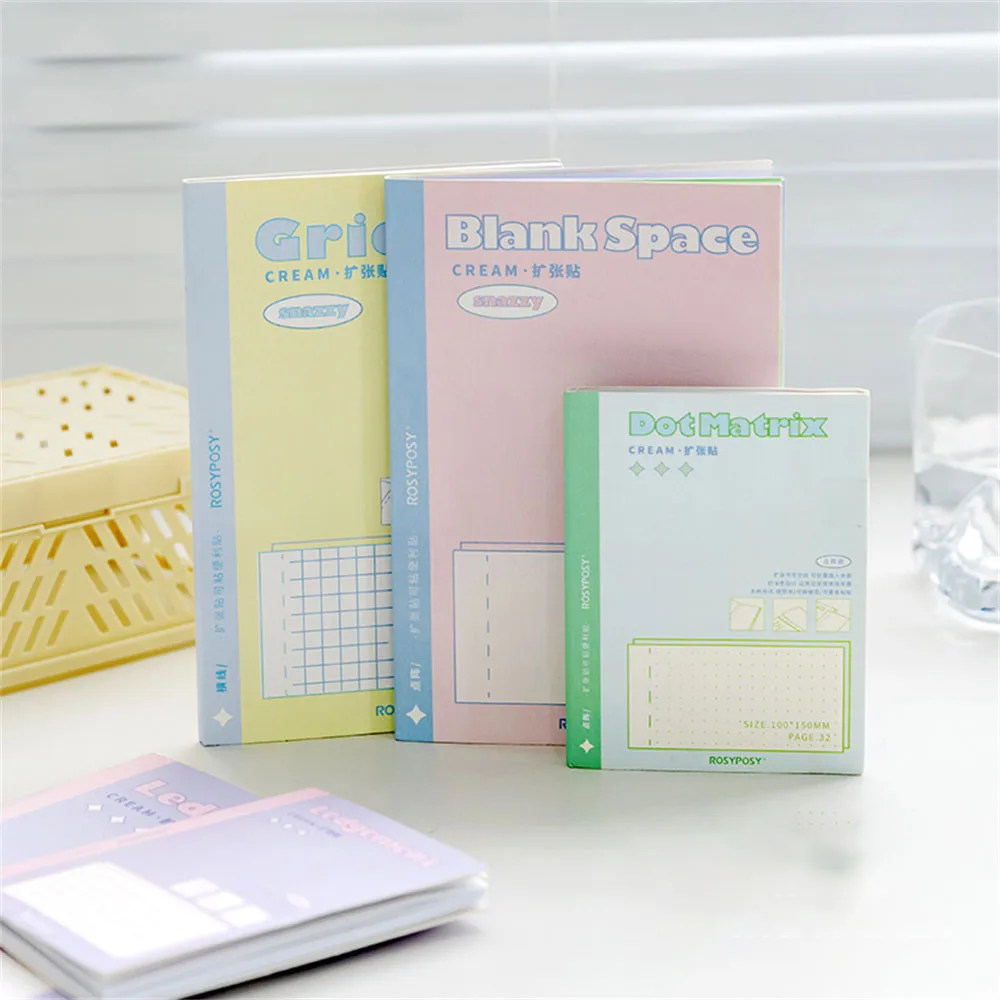 

32sheets Grid Stripe Blank Memo Pad Sticky Notes Book DIY Planner Decorative Material Paper Message Notepad School Supplies