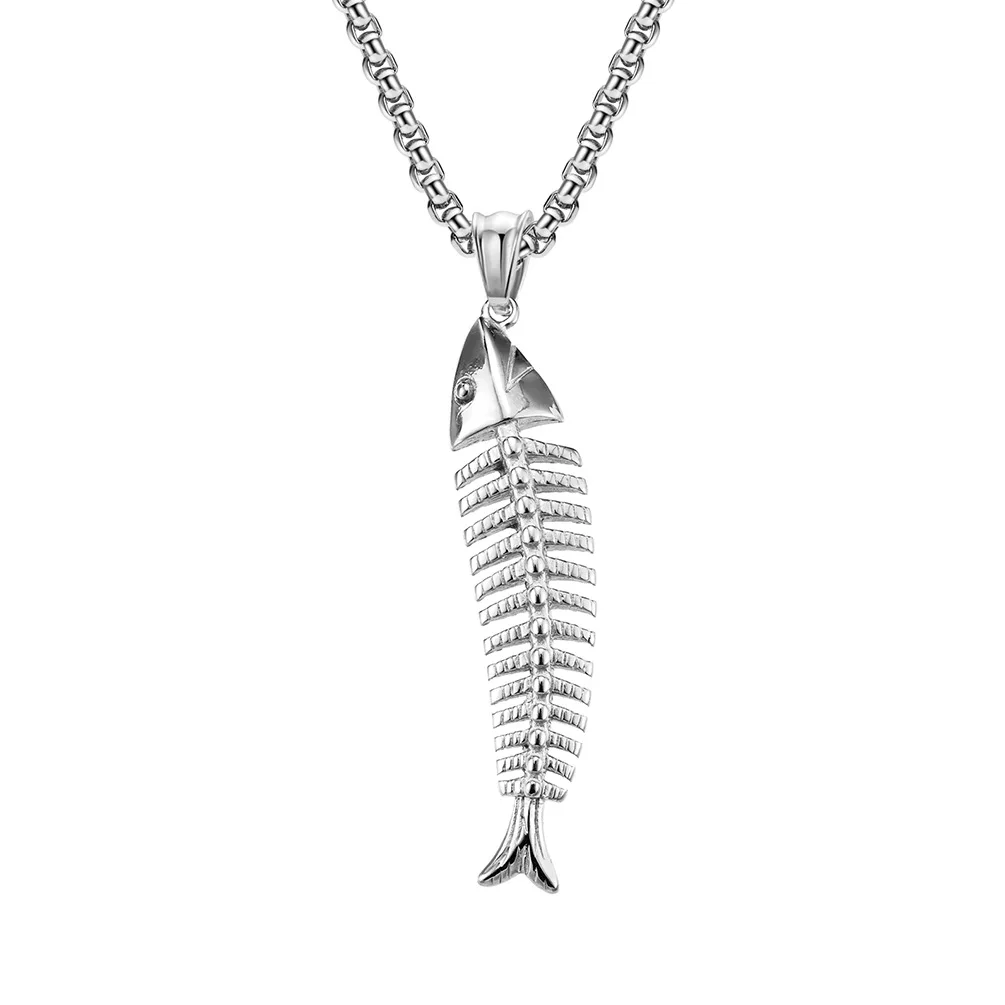 

Punk Fish Bone Men Stainless Steel Necklace Hip Hop Gothic Pendant Necklaces For Women Best Friend Valentines Jewelry Gift