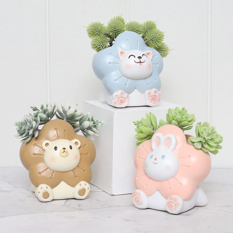 

New Creative Cartoon Fun Gardening Succulent Container Small Flower Pot Desktop Storage Pot Pen Holder Potted Resin Flowers Pot