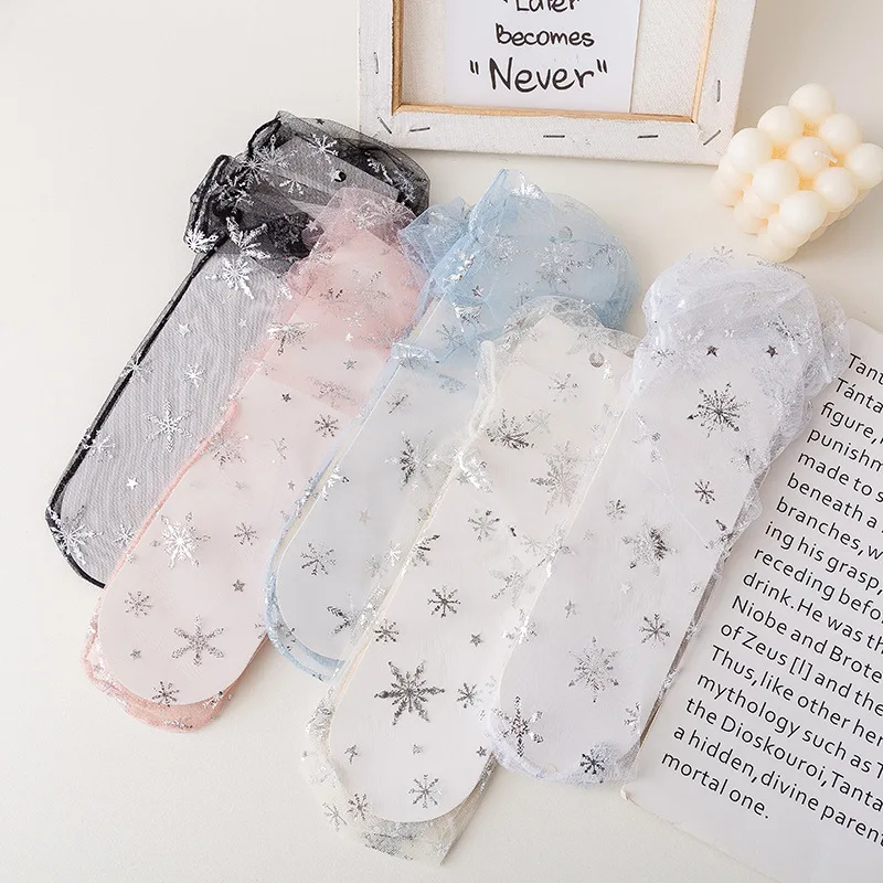 

Breathable Socks Women's Thin Kawaii Cute Woman Clothes Stockings Harajuku Middle Tube Japanese Glass Fiber Mesh Transparent