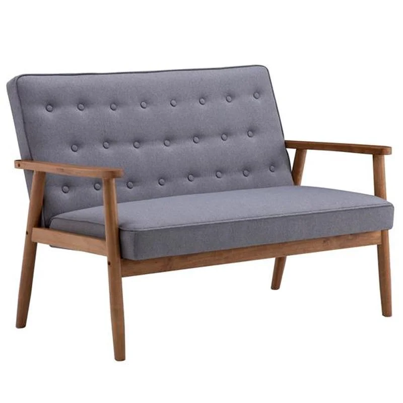 

(126 x 75 x 83.5)cm Retro Modern Wood Double Sofa Chair Leisure Chair Light Gray Fabric