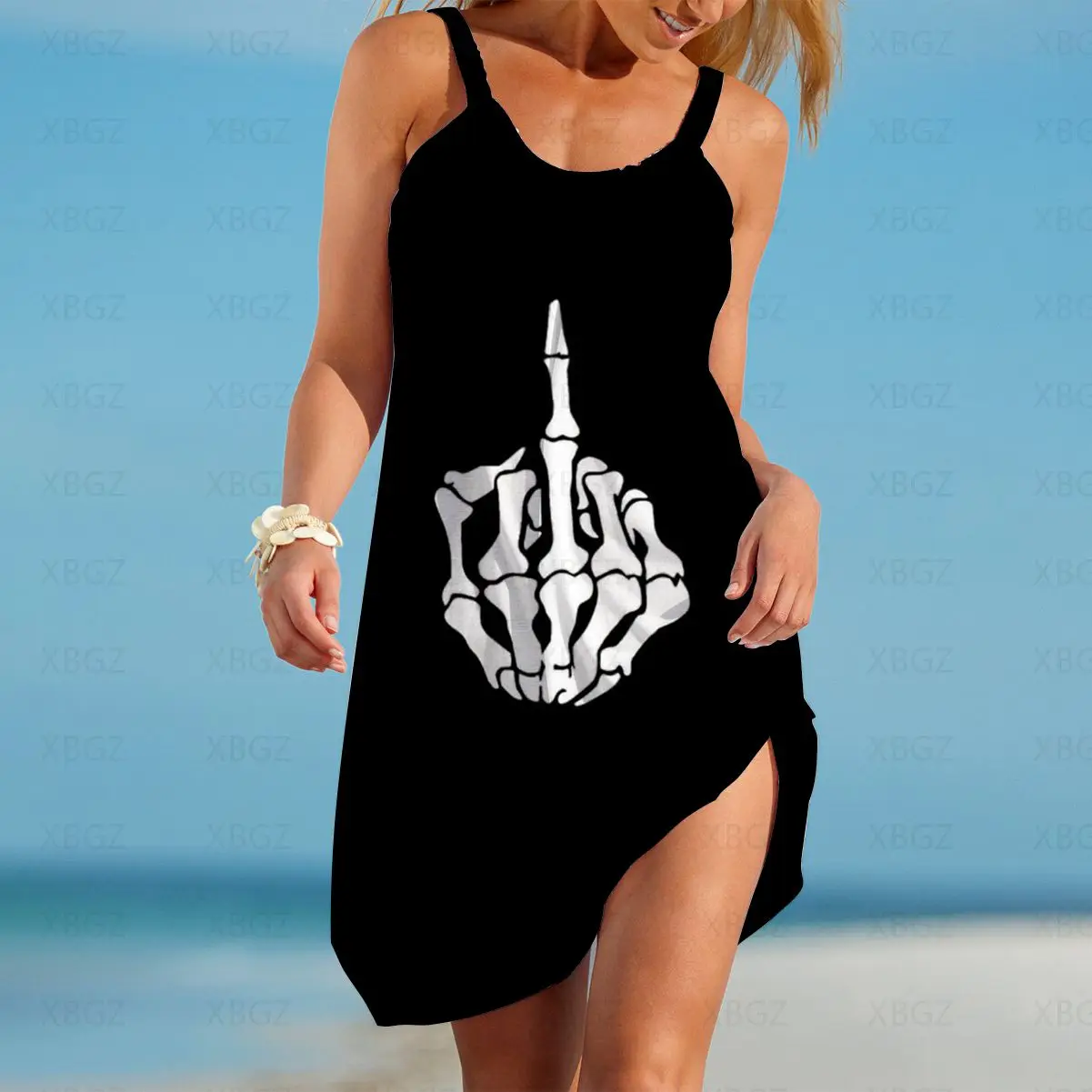 

Skull Flower Women's Dress Sexy Woman Tattoo All Match Summer Boho Party Dresses Sleeveless 2022 Beach Top Gothic Sling Clothing