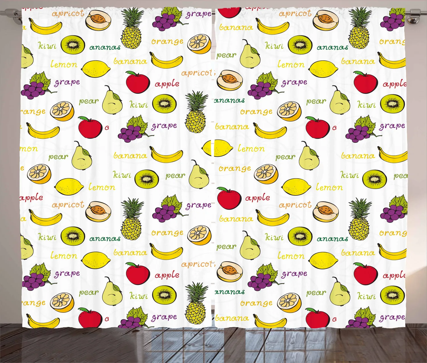 Шторы с фруктами киви банан сливы лимон апельсин груша сатиновые тканевые