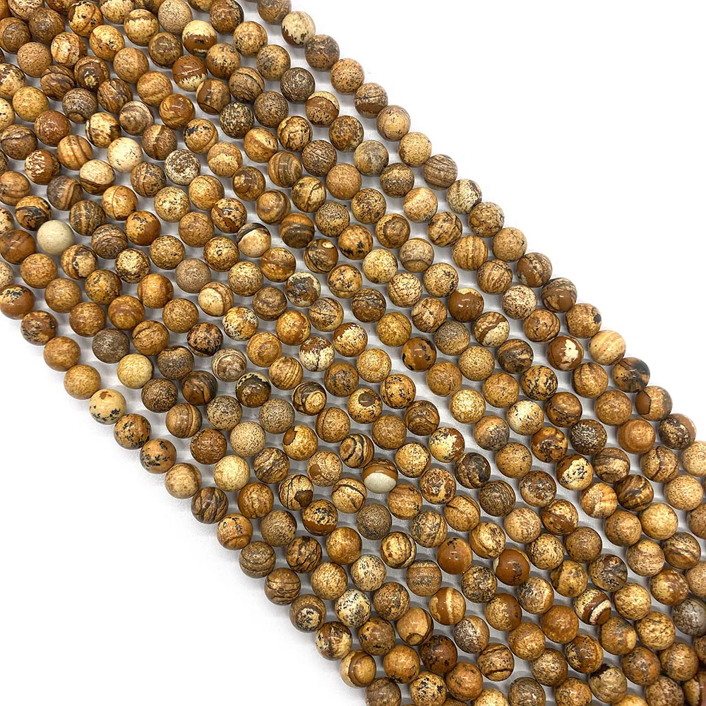 

1Strand Picture Stone Loose Beads Strand Natural Semi-precious Stone Round Shaped 6-10mm Sizes DIY Making Necklace Bracelet