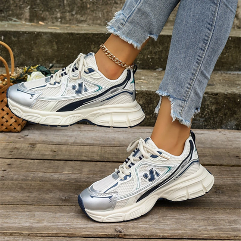 Женские сетчатые кроссовки с круглым носком дышащие перекрестными ремешками