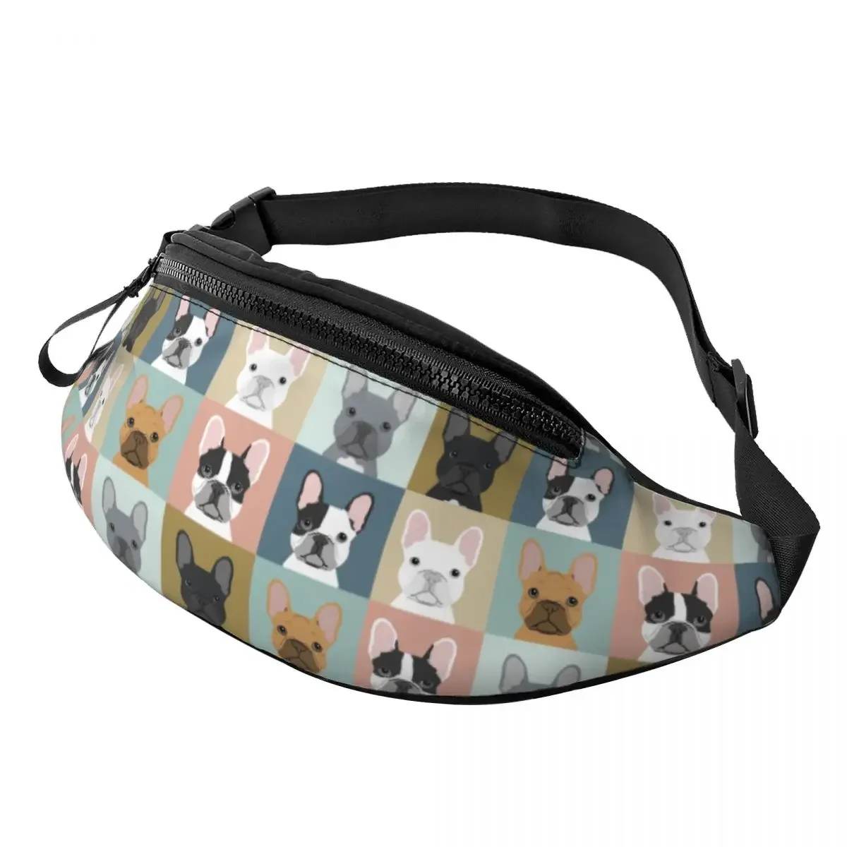 

French Bulldog Portraits Pattern Fanny Pack Women Men Frenchie Dog Lover Crossbody Waist Bag for Running Phone Money Pouch