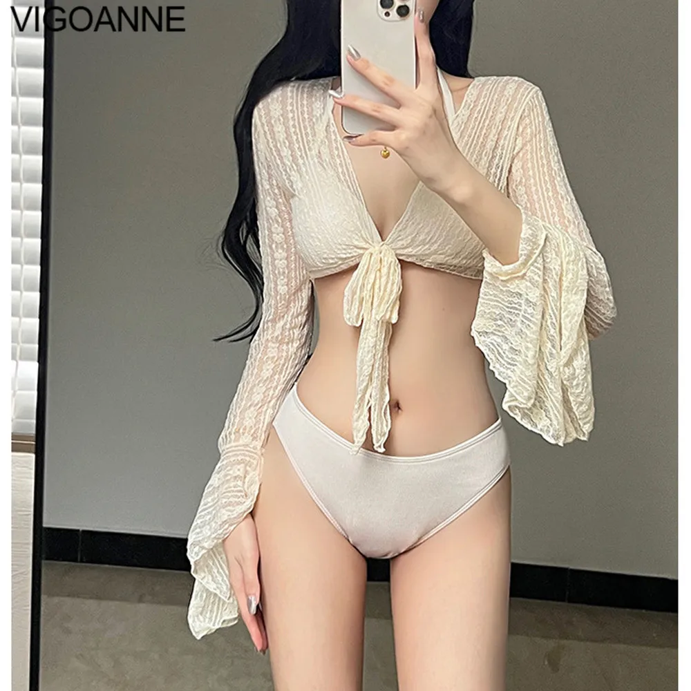 VigoAnne сексуальный белый 4-секционный сетчатый комплект бикини для женщин 2024