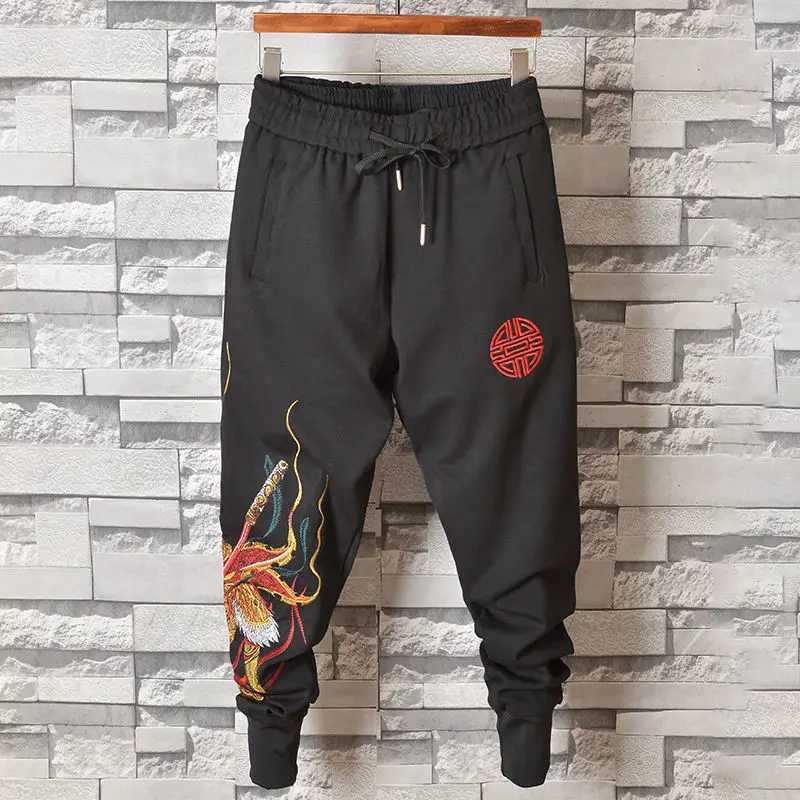 

Ankle Banded Slacks Men's Summer Black Cropped Pants Men's Pants Trendy Korean Embroidery Sports Slim-Fitting Skinny Pants