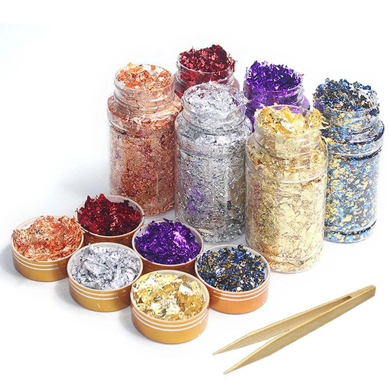 

E0BF 6 Colors Gold Leaf Gilding Resin Metallic Fragments Gold Foils Art DIY Crafts Jewelry Filling