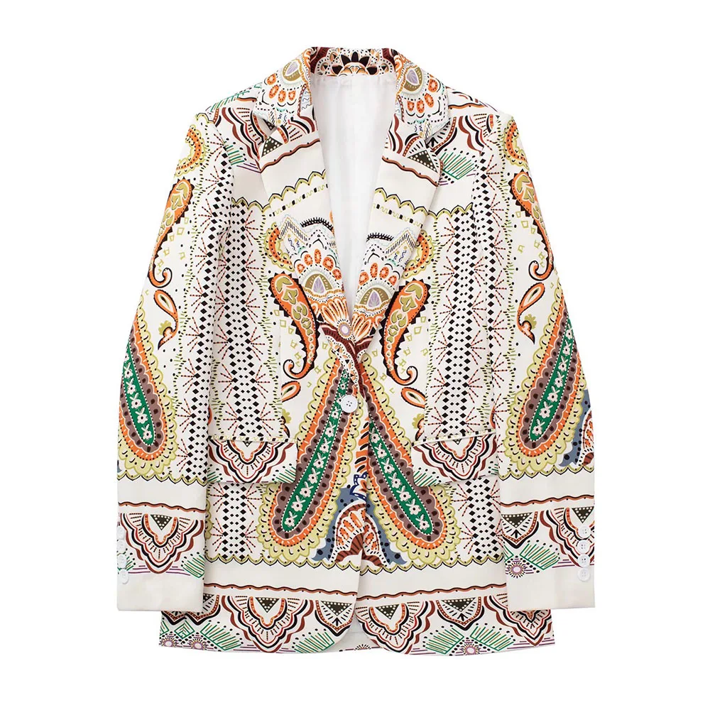 

ZATRHMBM 2022 женская одежда шикарный офисный Блейзер на пуговицах с винтажным принтом накладные карманы с английским воротником женские куртки ...