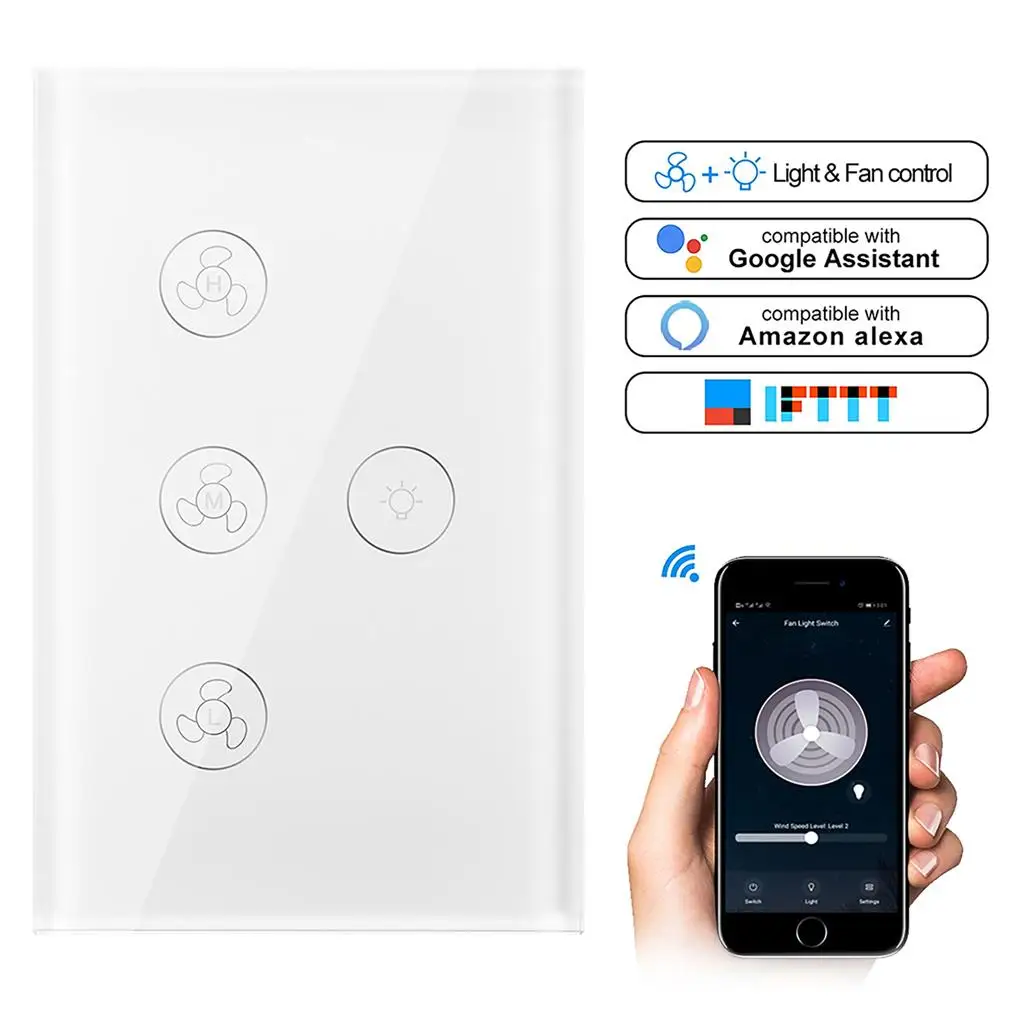 

Smart Wifi Switch for Fan Light Compatible for Alexa Google Home Smart Life App Control