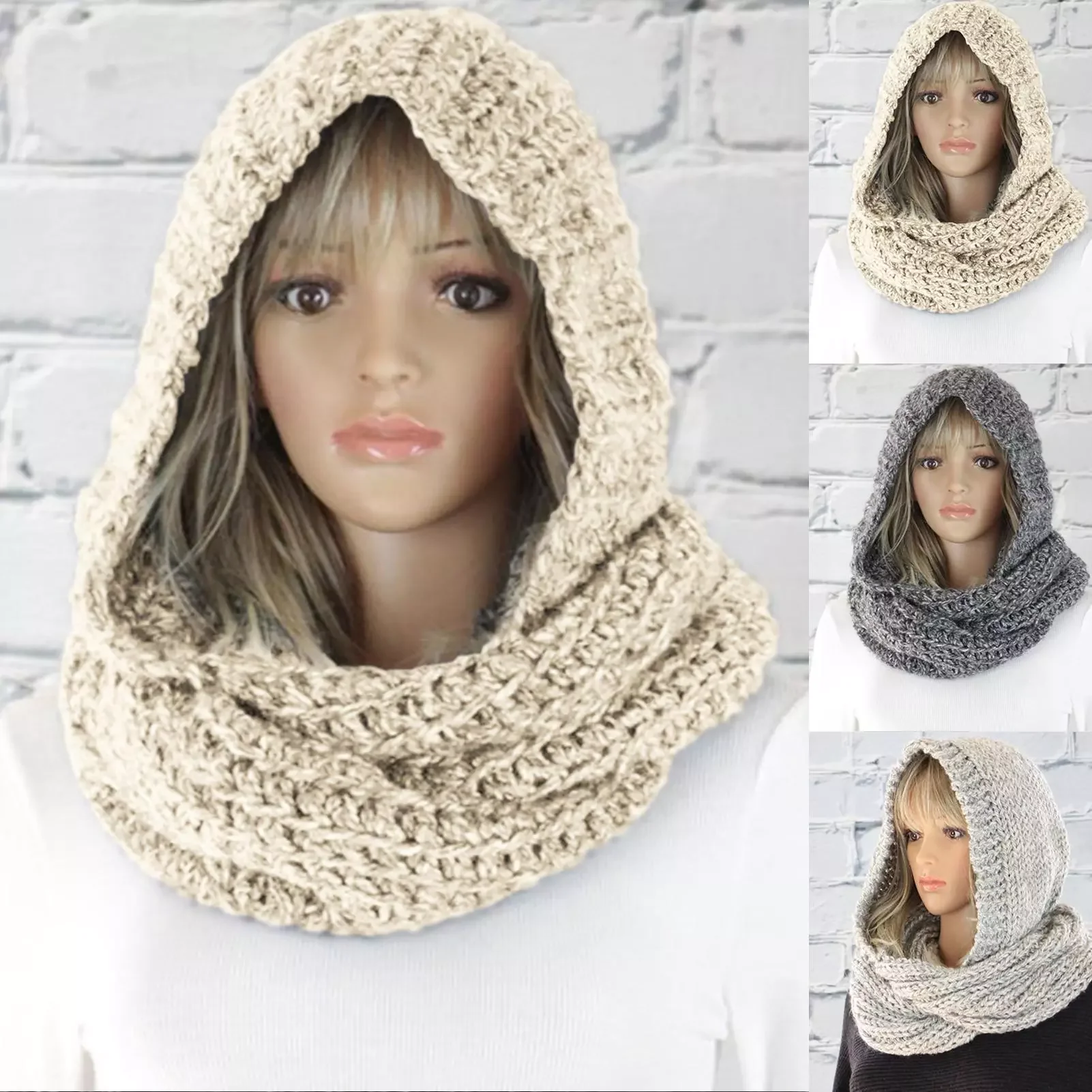 

Knit Scraf Warm Soft Autumn Winter Women Solid Color Warm Knit Scraf Woolen Yarn Hood Cap Neck Wrap shawls headband