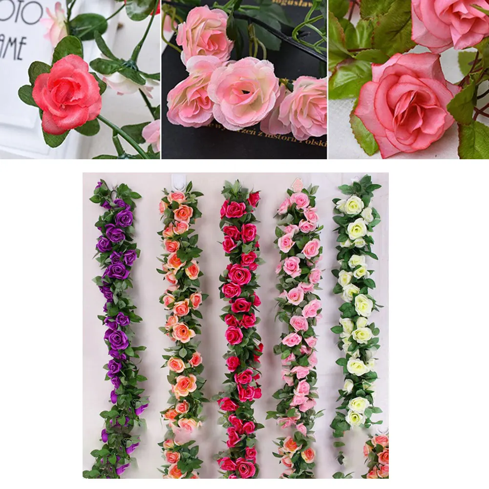 

2.4m Artificial Flower Silk Rose Leaf Garland Vine Ivy Home Drcoration Room Decor Art DIY Ornament Wedding Garden Décor