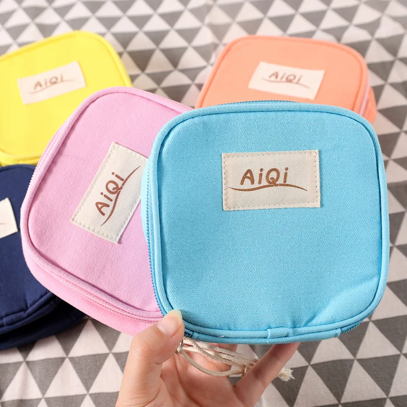 

Portable Sanitary Napkin Storage Bag PU Cloth Travel Makeup Storage Bag Literary Zipper Coin Purse Sundries Storage Bag THG