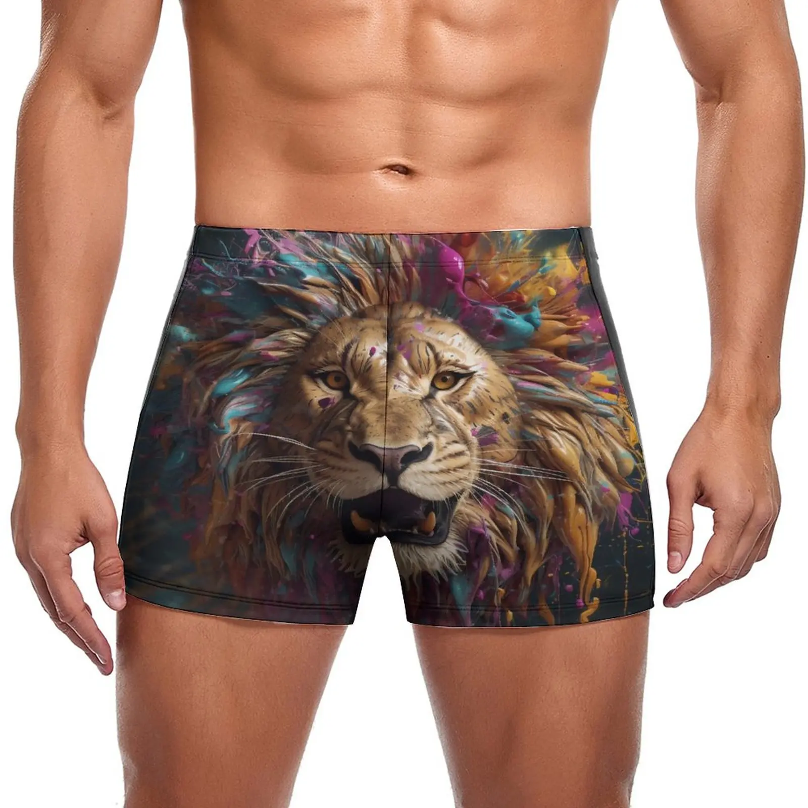 

Плавательные трусы с изображением Льва, пляжные шорты для плавания с рисунком, яркий цвет, мужской купальник