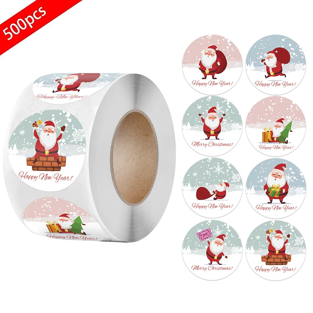 500 Pcs Merry Christmas Sticker Christmas Eve Wrapping Gift Box Label Shop Window Decoration 1 Inch Round Christmas Tags Sticker