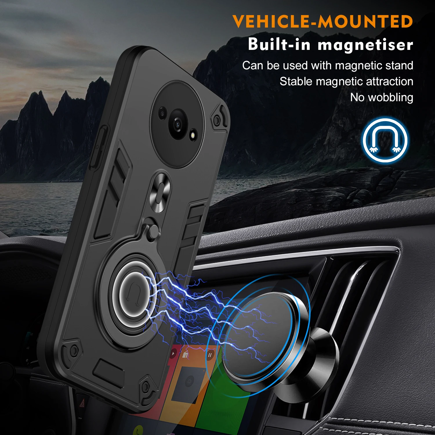 Бронированный чехол для Xiaomi Redmi A3 автомобильный магнитный держатель с кольцом на