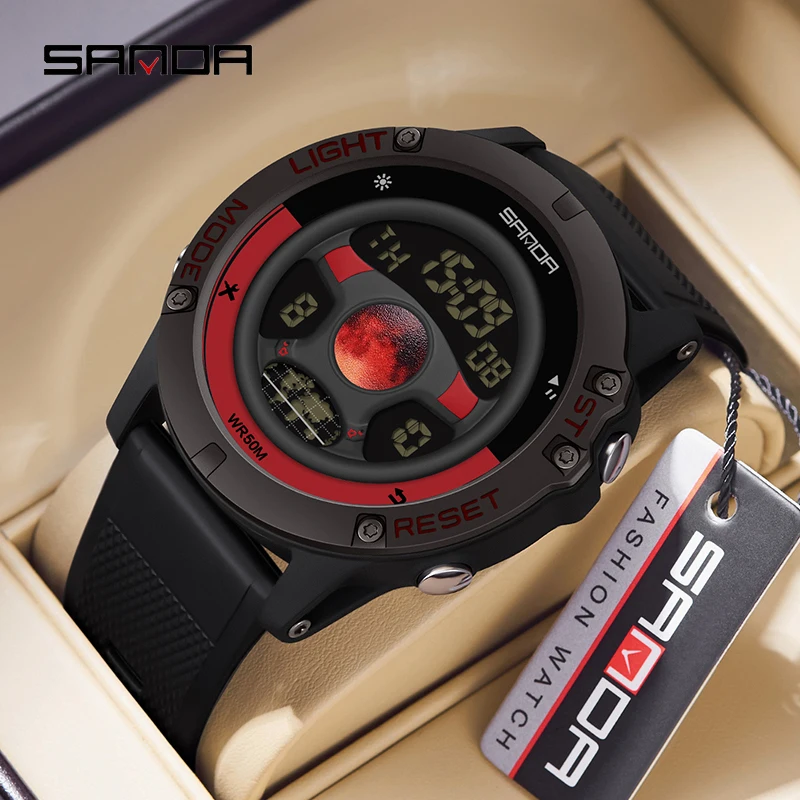 

SANDA 9024 Men's New Car Steering Wheel Watch Sport Silicone Band Design 50M Waterproof LED Digital Wristwatch Relogio Masculino