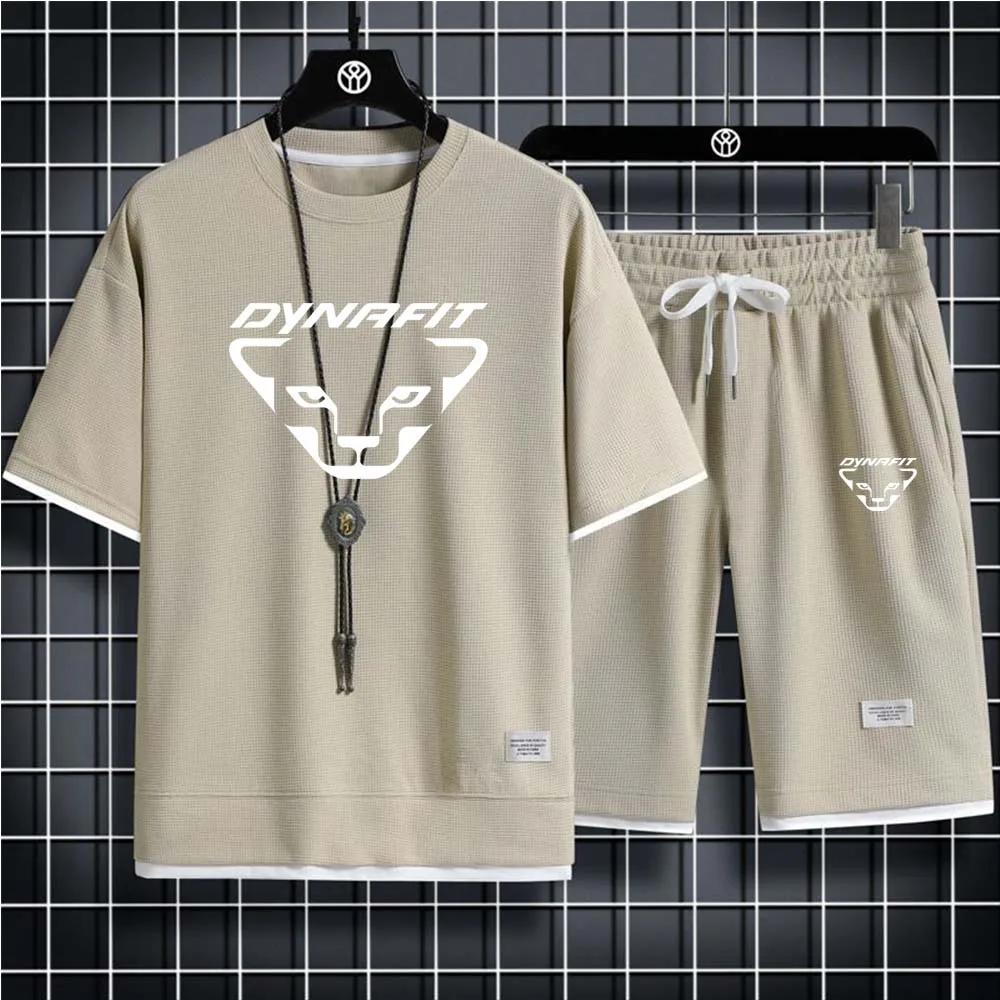 DYNAFIT Men's Two-piece Sportswear Suit Short Sleeved Casual T-shirt and Pants Summer Sports Fitness Jogging Men Sets