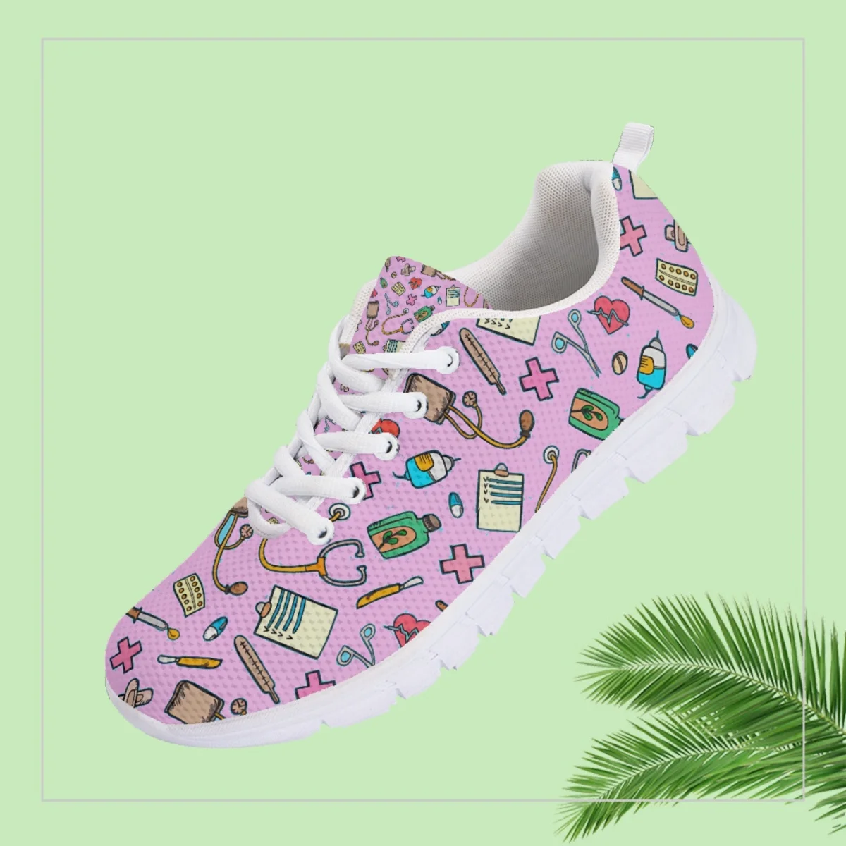 

Nopersonality Ladies Sneakers Lightweight Medicine Cartoon Design Running Shoes Lace Up Breathable Fashion Footwear Suitable