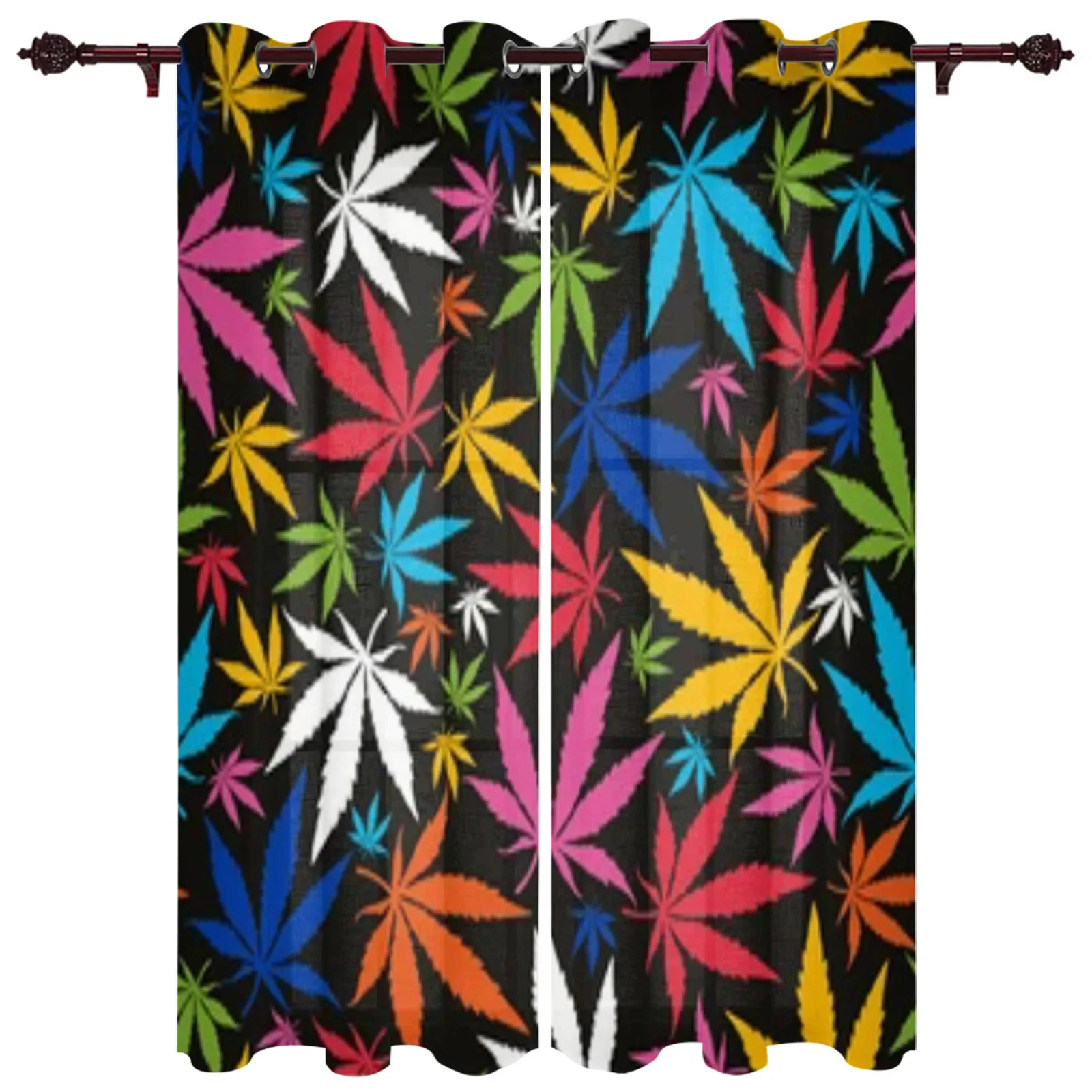 

Colorful Leaves On Black Background Luxury Curtains Living Room Bedroom Window Curtain Valance Curtains For Kitchen Home Decor