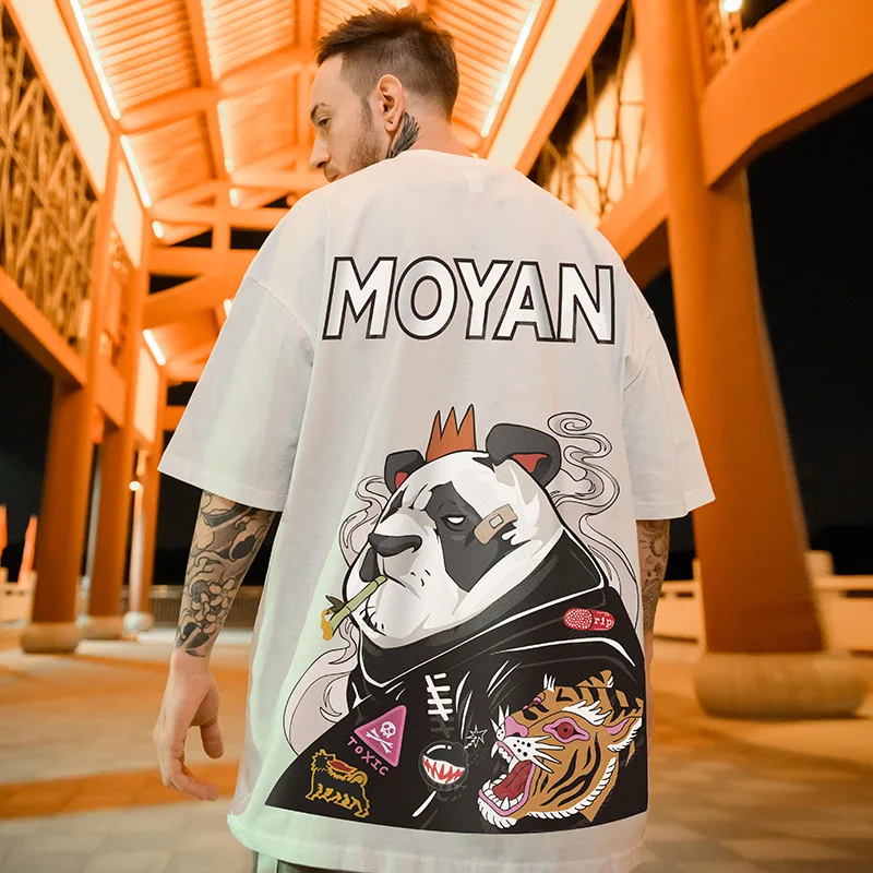 

Homemade summer 2022 panda design short sleeve t-shirt men's fashion loose design couple clothes