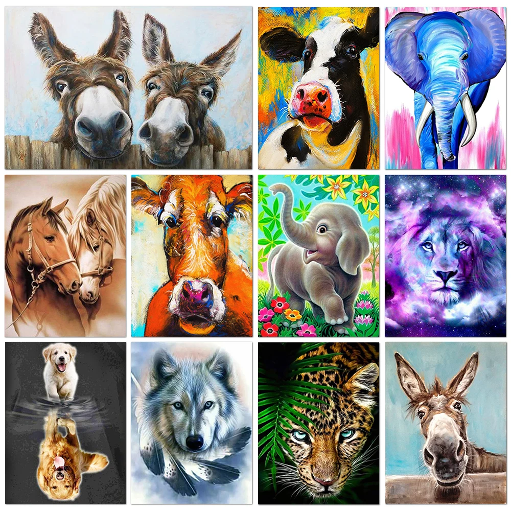 

Алмазная 5D картина «сделай сам», вышивка с цветами, животными, коровой, львом, тигром, слоном, мозаика, полный набор для вышивки крестиком, домашний декор
