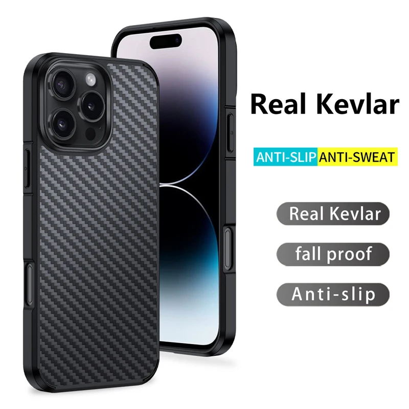 Для iPhone 16 Pro Max чехол из настоящего кевлара натурального арамидного волокна